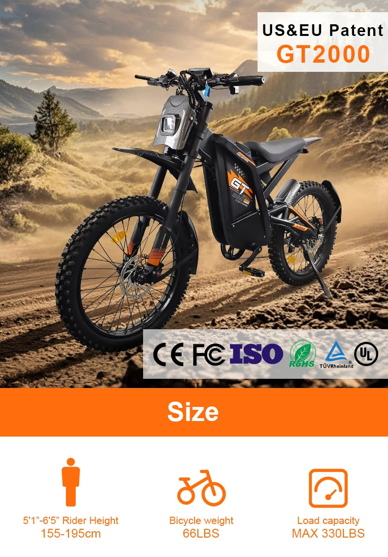 2025 Newest Style 24 Inch Fat Tire Off- Road Electric Mountain Bikes GT2000 Electric Cycle Bicycles for Adults
