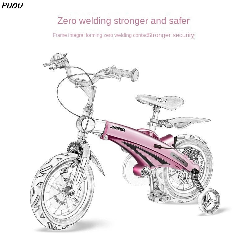 PUOU Children's Bicycle With Magnesium Alloy Monoblock Wheels For Girls And Boys Baby's First Bike Hot New