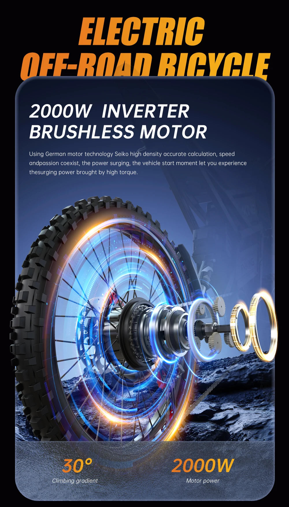 FVKINGE6 off-road electric bicycle peak 2900W motor 60KM/H52V40AH electric motorcycle 25 inches