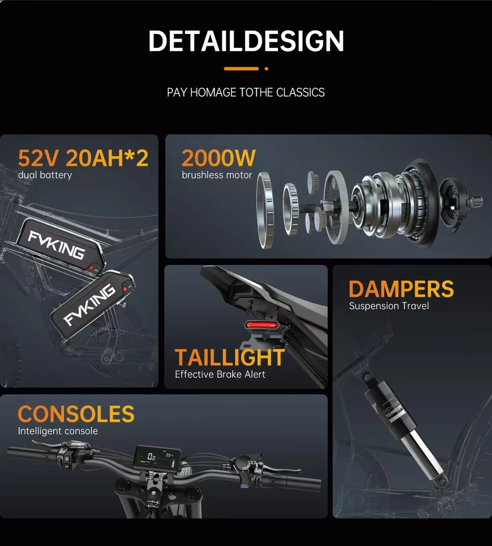 E6 Adult Electric Bicycle 2000w 52V 40ah Mountain Electric Bike 25 Inch Tire Outdoor Entertainment Off Road E Bike