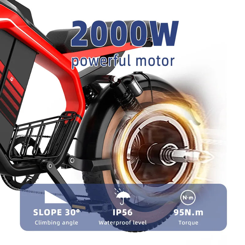 Retro Electric Motorcycle  2000W 52V 40AH Electric Motorcycle 20*40 Fat Tire Mountain Electric Bike Adult Off-Road Bicycle