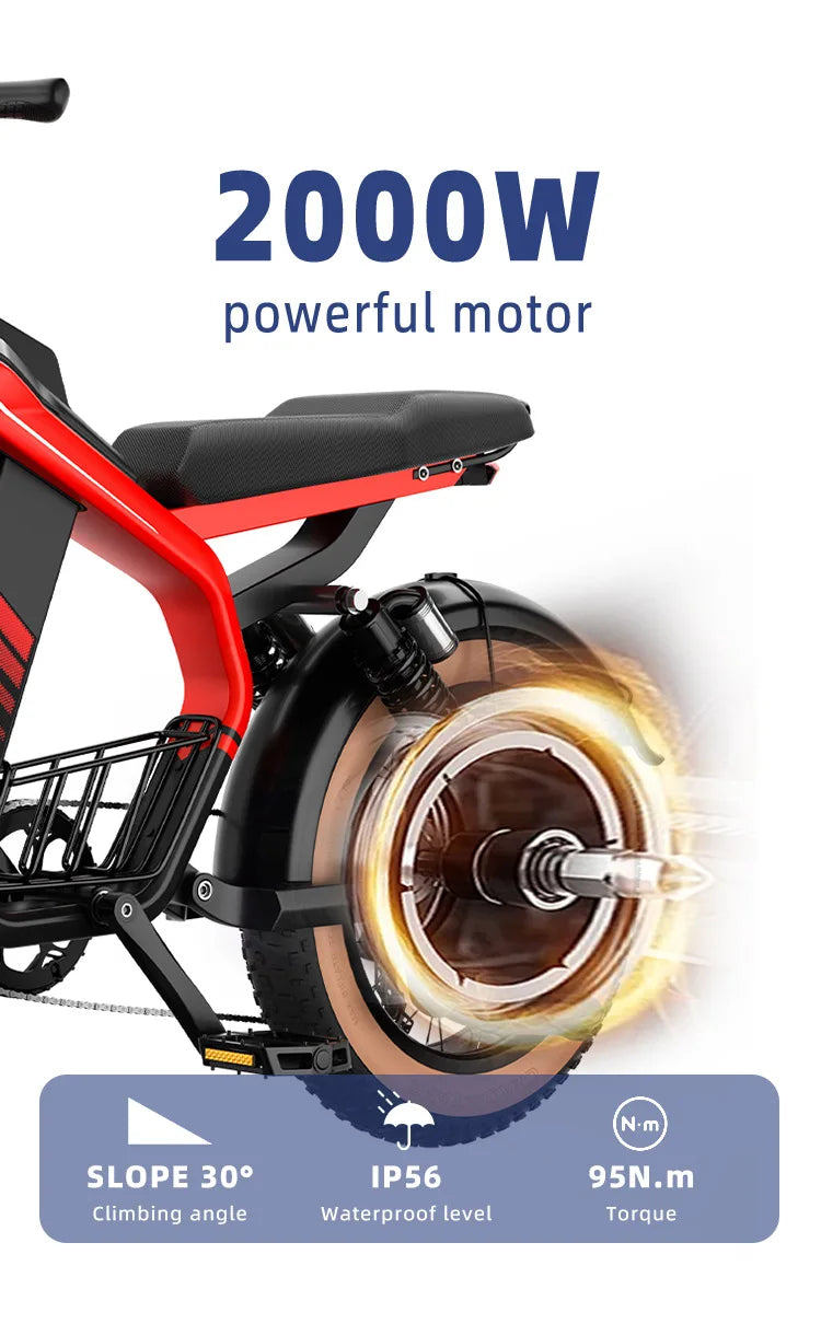 Retro Electric Motorcycle  2000W 52V 40AH Electric Motorcycle 20*40 Fat Tire Mountain Electric Bike Adult Off-Road Bicycle