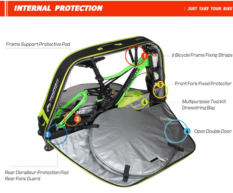 NOOYAH Bike Bag Bicycle Travel Bag Transport Case with Wheel Bag Rear Derailleur Pad Frame Fork Protective Tool Bike Accessories