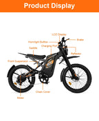 2025 Newest Style 24 Inch Fat Tire Off- Road Electric Mountain Bikes GT2000 Electric Cycle Bicycles for Adults