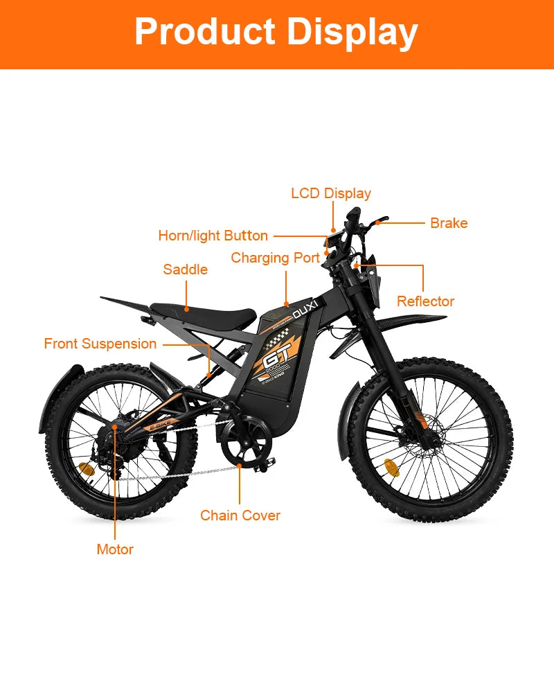 2025 Newest Style 24 Inch Fat Tire Off- Road Electric Mountain Bikes GT2000 Electric Cycle Bicycles for Adults