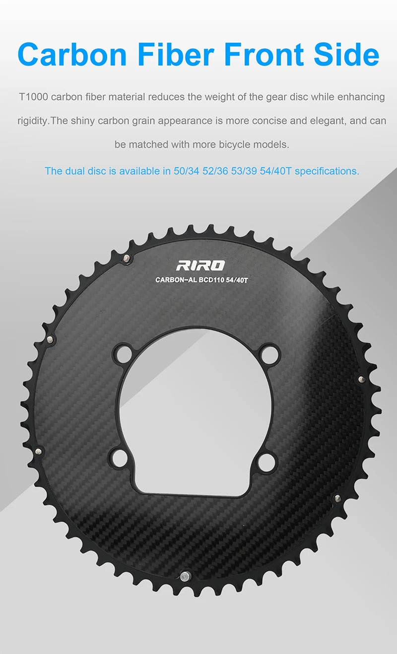 Riro Carbon 110Bcd Chainring Carbon Road Bike Chainring 50-34T 52-36T 53-39T 54-40T for R7100 R8100 R9200 110 Bcd Crown Aluminum