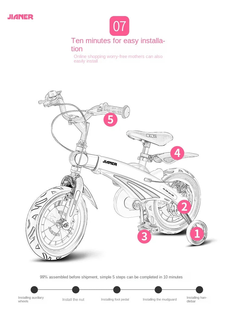 PUOU Children's Bicycle With Magnesium Alloy Monoblock Wheels For Girls And Boys Baby's First Bike Hot New