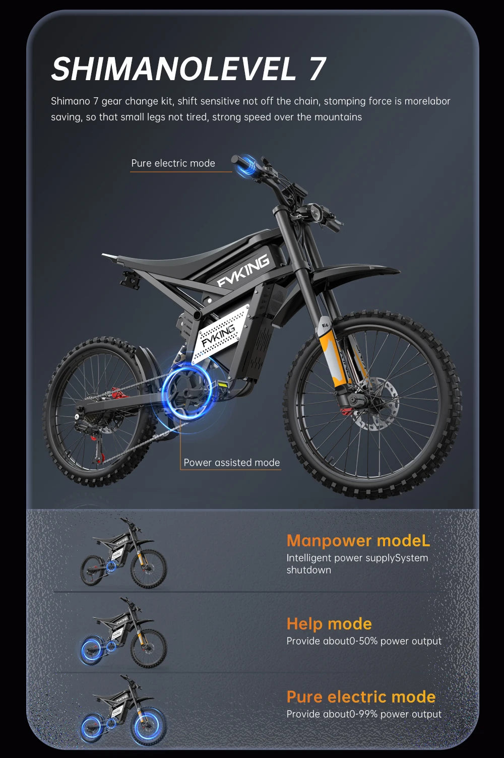 FVKINGE6 off-road electric bicycle peak 2900W motor 60KM/H52V40AH electric motorcycle 25 inches