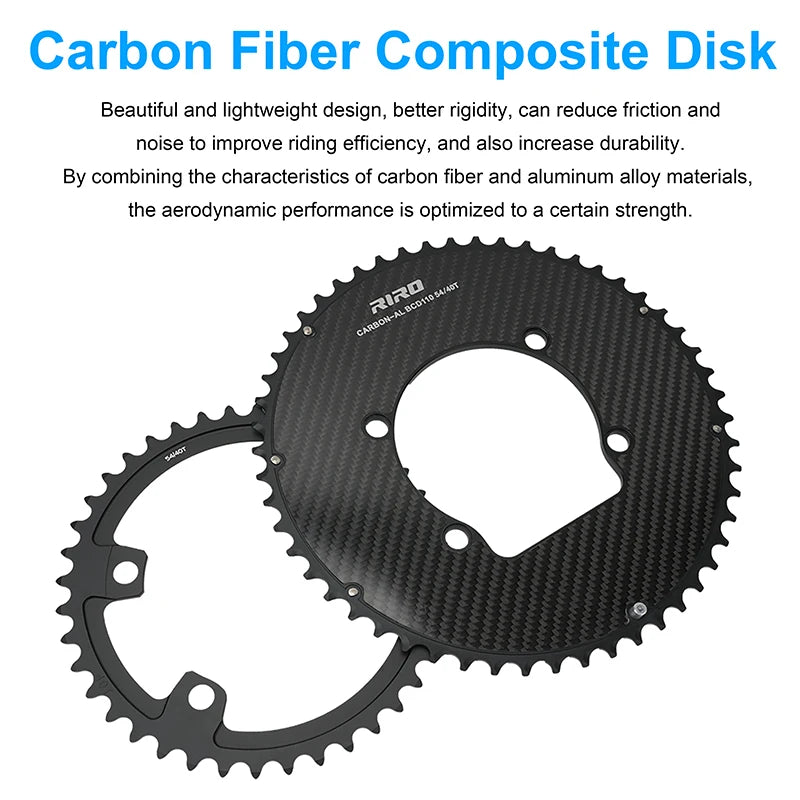 Riro Carbon 110Bcd Chainring Carbon Road Bike Chainring 50-34T 52-36T 53-39T 54-40T for R7100 R8100 R9200 110 Bcd Crown Aluminum