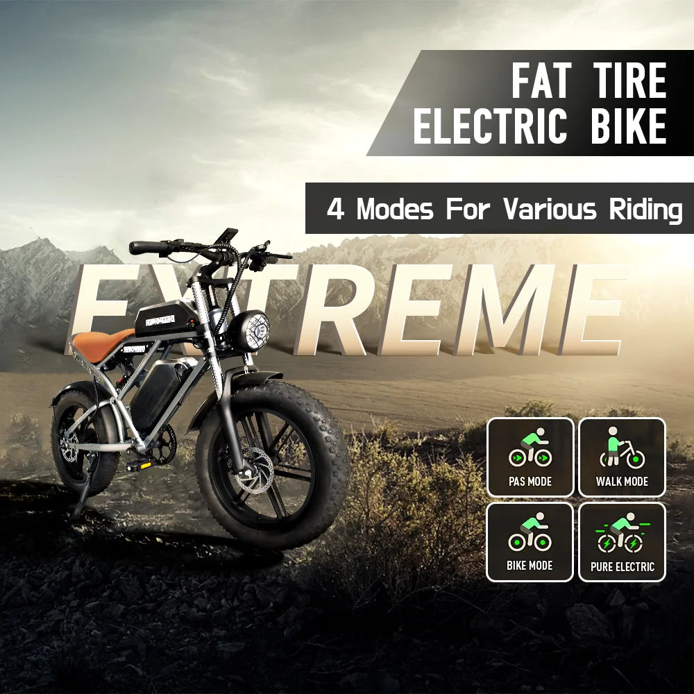 DEEPOWER S7Pro Electric Bike for Adults, 48V, 60Ah,Dual Battery, 20''x4.0 Fat Tires,Snow Mountain E-Bike, 2000W Electric Bicycle