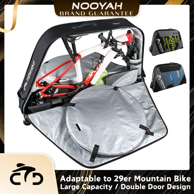 NOOYAH Bike Bag Bicycle Travel Bag Transport Case with Wheel Bag Rear Derailleur Pad Frame Fork Protective Tool Bike Accessories