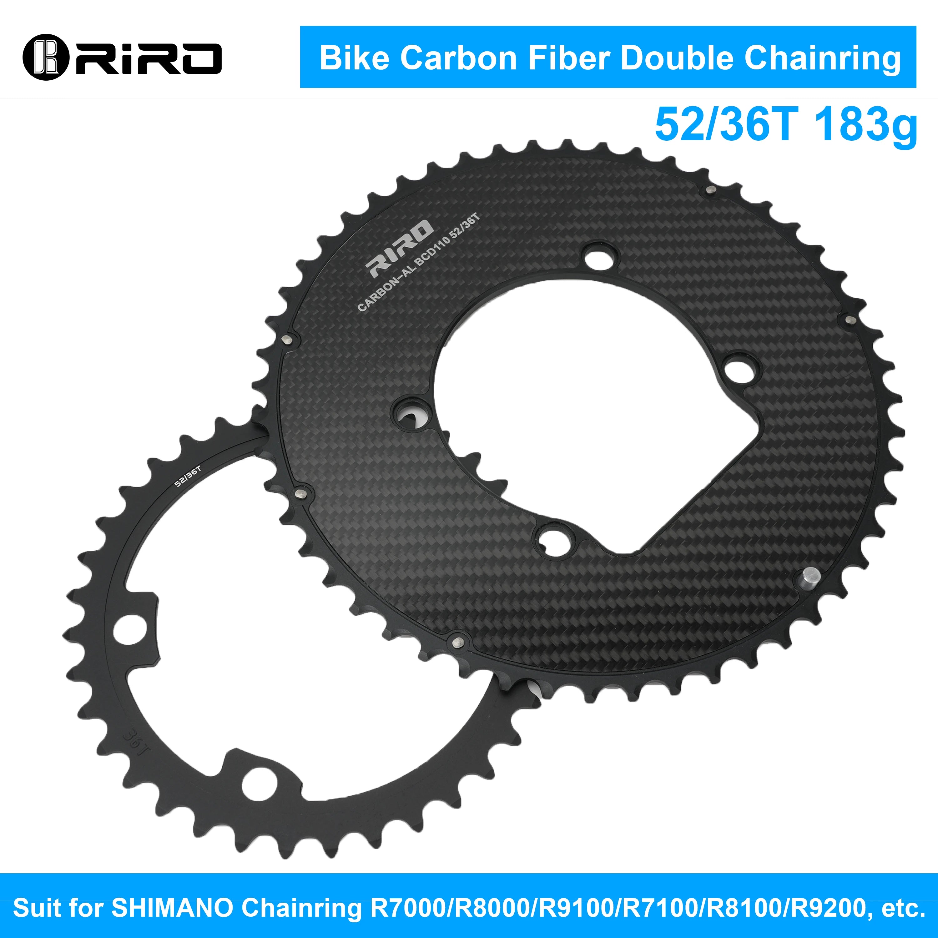Riro Carbon 110Bcd Chainring Carbon Road Bike Chainring 50-34T 52-36T 53-39T 54-40T for R7100 R8100 R9200 110 Bcd Crown Aluminum
