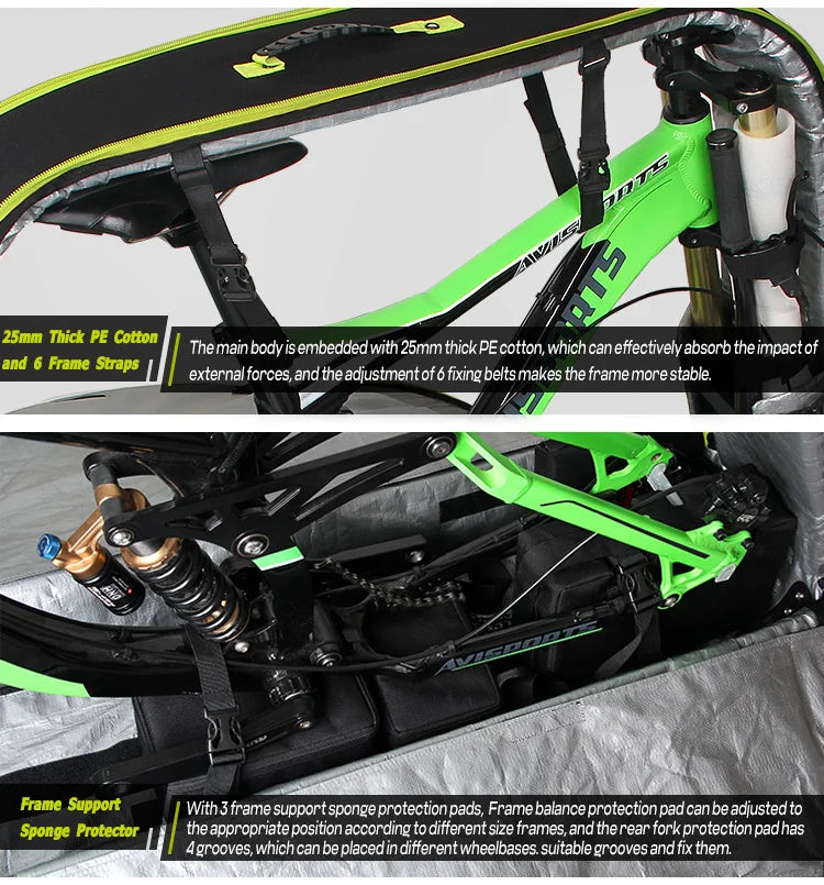 NOOYAH Bike Bag Bicycle Travel Bag Transport Case with Wheel Bag Rear Derailleur Pad Frame Fork Protective Tool Bike Accessories