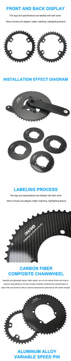 Riro Carbon 110Bcd Chainring Carbon Road Bike Chainring 50-34T 52-36T 53-39T 54-40T for R7100 R8100 R9200 110 Bcd Crown Aluminum