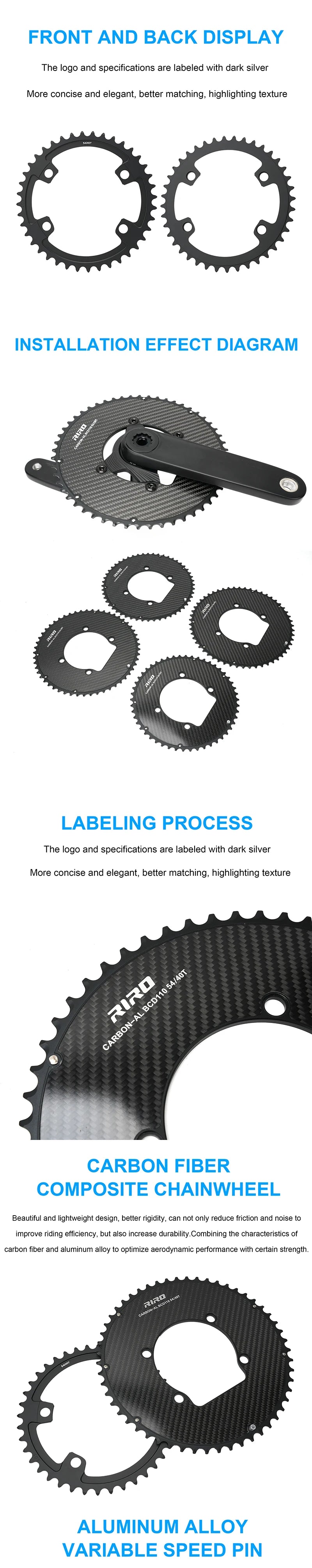 Riro Carbon 110Bcd Chainring Carbon Road Bike Chainring 50-34T 52-36T 53-39T 54-40T for R7100 R8100 R9200 110 Bcd Crown Aluminum