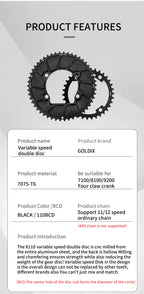 Riro Carbon 110Bcd Chainring Carbon Road Bike Chainring 50-34T 52-36T 53-39T 54-40T for R7100 R8100 R9200 110 Bcd Crown Aluminum