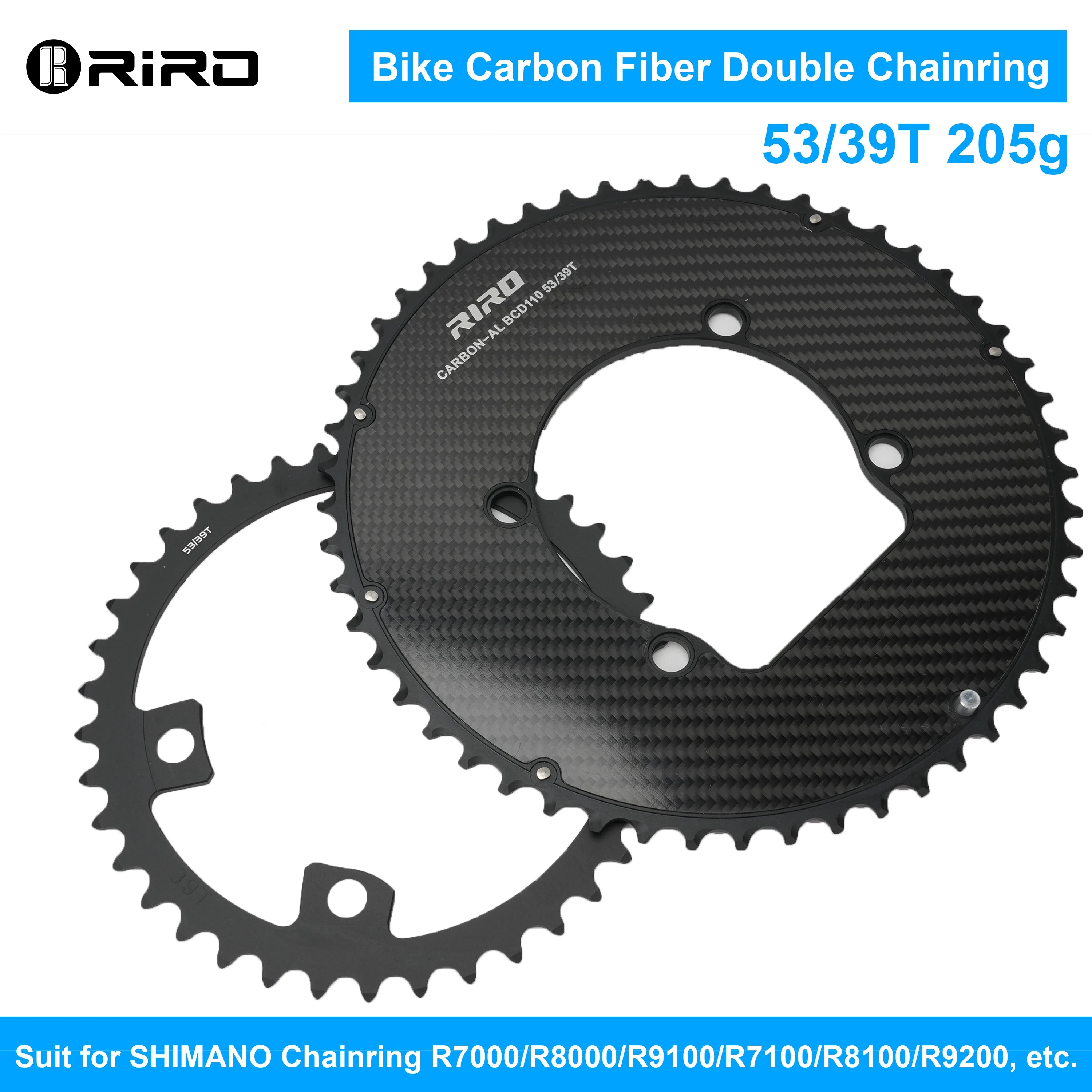 Riro Carbon 110Bcd Chainring Carbon Road Bike Chainring 50-34T 52-36T 53-39T 54-40T for R7100 R8100 R9200 110 Bcd Crown Aluminum