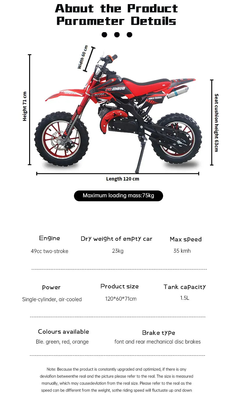 Air-cooled 2 Stroke Mini Dirt Bikes 49cc