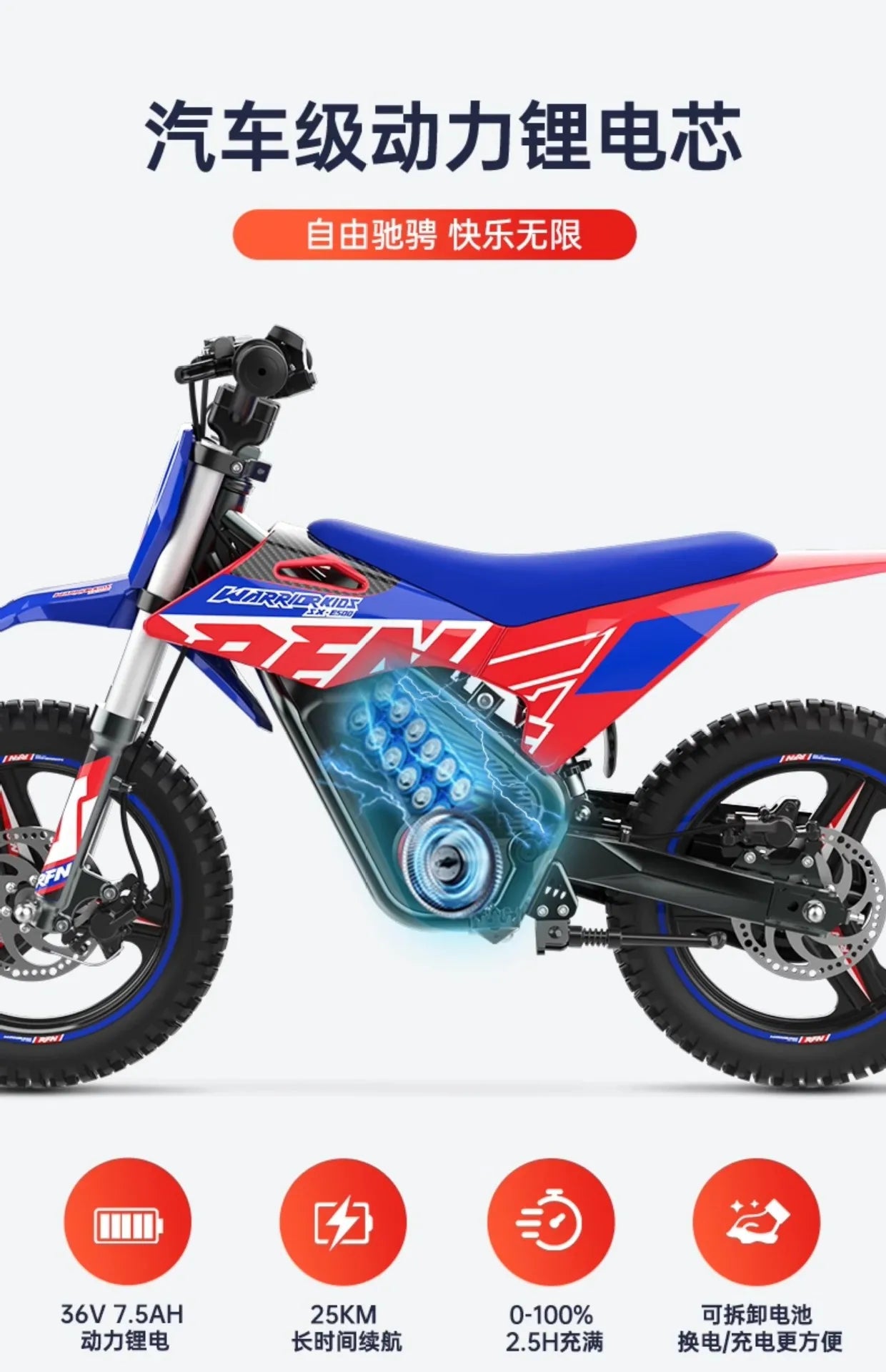 Kids Electric Off-Road Motorcycle - Age 3-8 Two-Wheel Electric Bike, Professional Youth Dirt Bike
