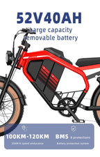 Retro Electric Motorcycle  2000W 52V 40AH Electric Motorcycle 20*40 Fat Tire Mountain Electric Bike Adult Off-Road Bicycle