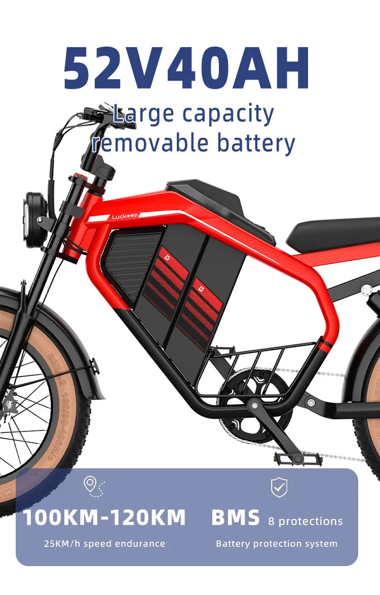 Retro Electric Motorcycle  2000W 52V 40AH Electric Motorcycle 20*40 Fat Tire Mountain Electric Bike Adult Off-Road Bicycle