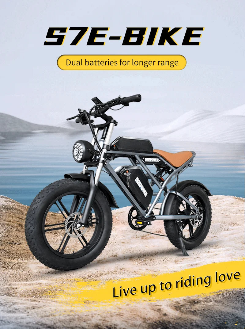 DEEPOWER S7Pro Electric Bike for Adults, 48V, 60Ah,Dual Battery, 20''x4.0 Fat Tires,Snow Mountain E-Bike, 2000W Electric Bicycle