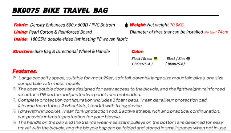 NOOYAH Bike Bag Bicycle Travel Bag Transport Case with Wheel Bag Rear Derailleur Pad Frame Fork Protective Tool Bike Accessories